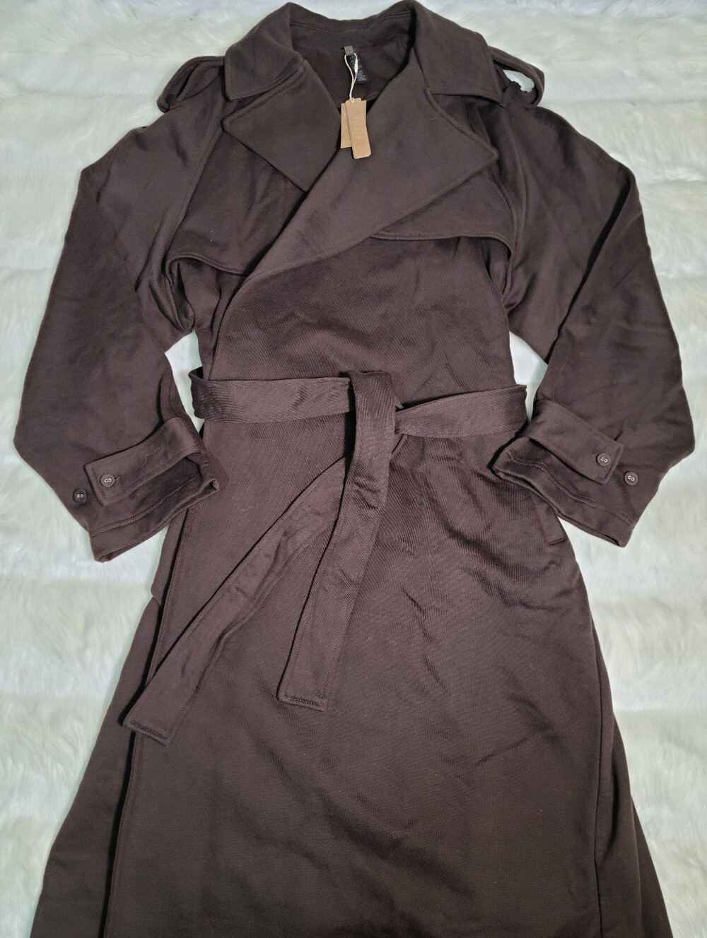 SKIMS Boyfriend Fleece Trench Coat Brown Espresso Women XS NEW